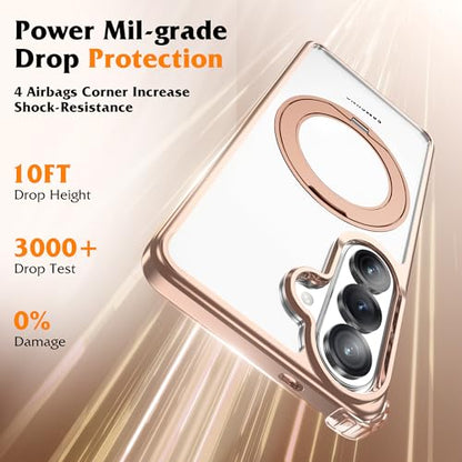 Compatible with Clear Samsung Galaxy S26 Case with 360° Invisible Magnetic Ring Stand [Compatible with Mag-Safe] Shockproof Plating Phone Case for S26 6.3",Desert Gold - color: Desert Gold, size: Samsung Galaxy S26