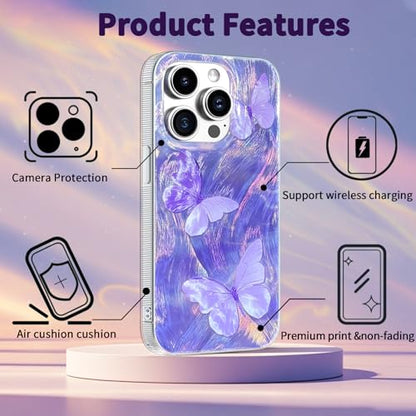 Compatible with iPhone 12 Pro Max Case,with [Shockproof Protective][Camera Protection] Cute Butterfly Aesthetic Phone Cover Anti-Yellowing Soft Slim Cover for Women Girl-Purple - color: Purple Butterfly, size: iPhone 12 Pro Max