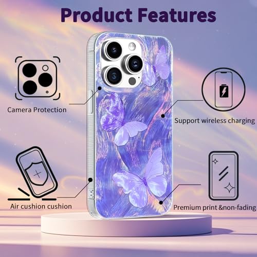 Compatible with iPhone 12 Pro Max Case,with [Shockproof Protective][Camera Protection] Cute Butterfly Aesthetic Phone Cover Anti-Yellowing Soft Slim Cover for Women Girl-Purple - color: Purple Butterfly, size: iPhone 12 Pro Max