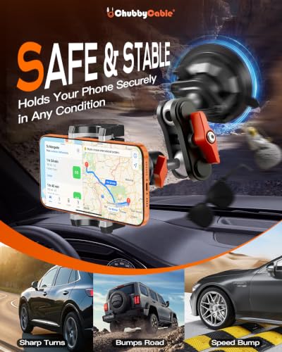 ChubbyGrip Car Phone Holder with Suction Cup and Clamp Head - color: ChubbyGrip Pro (Clamp)-Orange