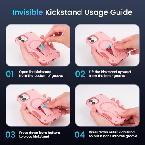 Caka for iPhone 11 Case, iPhone 11 Phone Case with Stand Pink | Compatible with MagSafe, Built-in Hidden Kickstand, Solid Protective Dual-layer TPU+PC Shockproof Magnetic Phone Cover - color: Pink