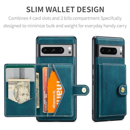 Cellular Phone Case for Google Pixel 8 Pro 2023, Teal, Magnetic Wallet Card Cash Slot, Wireless Charging Functional Kickstand - color: Teal, size: Google Pixel 8 Pro