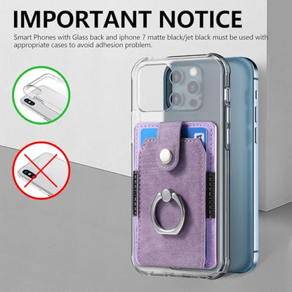 Card Holder for Phone Case, Ring Stand Stick on Phone Wallet - color: Purple