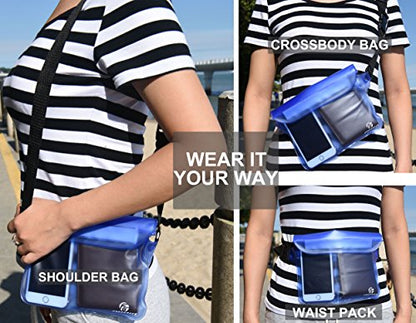 Freegrace Waterproof Pouches with Waist Strap / Pouch Case Bundle Set- Keep Your Phone & Valuables Dry and Safe - Waterproof Dry Bags for Boating Swimming Snorkeling Kayaking Beach Water Parks Pool - color: Black + Blue