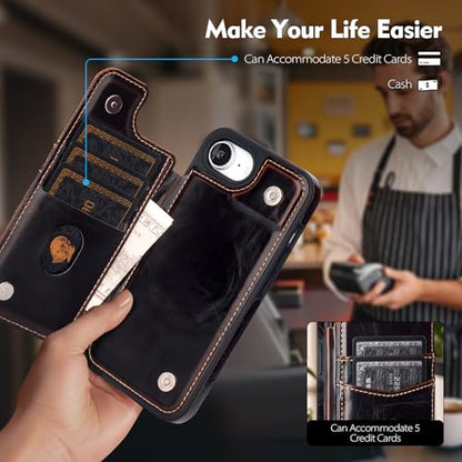SkyEagle Compatible with MagSafe iPhone 17e / 16e Case Wallet,Coffee | Magnetic Clasp,RFID Blocking,PU Leather,Flip Folio Shockproof Phone Cover,with Credit Card Slots & Kickstand for Men & Women - color: Coffee