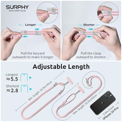 SURPHY Phone Lanyard Crossbody, Phone Strap Crossbody with 2 Tether Tabs - color: Pink