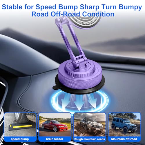 All-Metal Alloy Long Arm Magnetic Suction Cup Car Phone Mount(Purple) - color: Purple