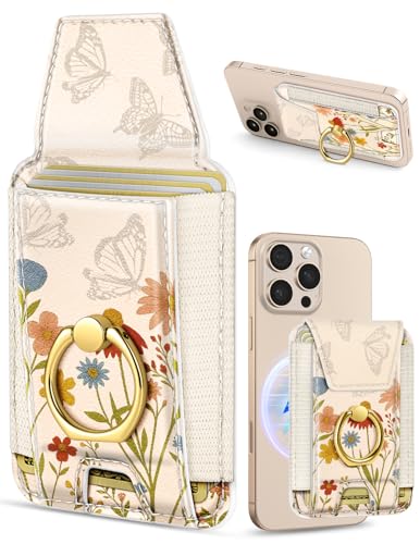 Shorogyt Compatible with Magsafe Wallet with Grip, Retro Wildflowers - color: Retro Wildflowers