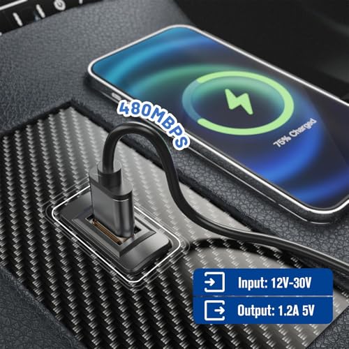 Anina USB Port Car Charger for Honda, Male to Female USB Power Socket Adapter, Panel Flush Mount Extension Cable for Civic CRV Accord Jazz Odyssey, Square Vehicle Dash Port Kit (44 * 26mm)