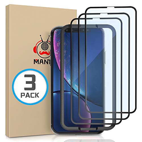 MANTO Screen Protector Compatible with iPhone 11 and iPhone XR 6.1 Inch Full Coverage Tempered Glass Film, 3D Touch, Anti Fingerprint, 3 Pack