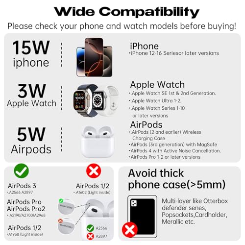 3-in-1 Magnetic Wireless Charging Station,Stand for iPhone 18/17 - color: Black+White