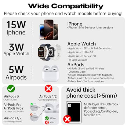 3-in-1 Magnetic Wireless Charging Station,Stand for iPhone 18/17 - color: Black+White