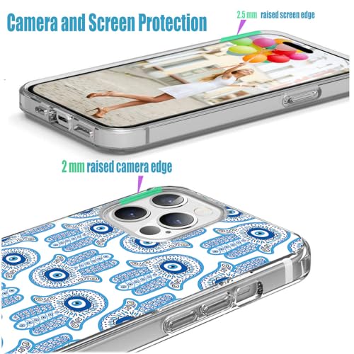 for iPhone 14 Pro Max Case for Women Girl, Full Protective Shockproof Slim Soft TPU Clear Phone Cover Cases Design for iPhone 14 ProMax,Cool Magic Blue Golden White Turkey Evil Eye Hamsa Eye - color: Blue Golden White Evil Eye Hamsa Eye