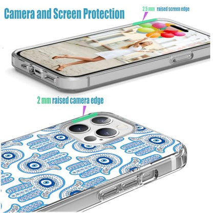 for iPhone 14 Pro Max Case for Women Girl, Full Protective Shockproof Slim Soft TPU Clear Phone Cover Cases Design for iPhone 14 ProMax,Cool Magic Blue Golden White Turkey Evil Eye Hamsa Eye - color: Blue Golden White Evil Eye Hamsa Eye