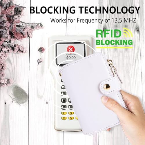 M-Plateau Phone Wallet Stick on, PU Leather Card Holder with Zipper Pocket Compatible with iPhone Case (White) - color: White