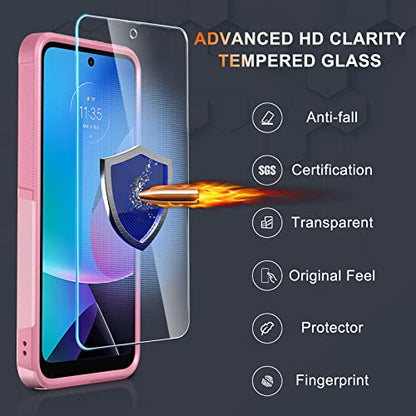 for Motorola Moto G Power 5G 2024 Case, Full Body Heavy Duty Rugged Shockproof Protective Phone Cover with Lanyard Strap, Tempered Glass Screen Protector,Cute Pink | with Tempered Glass Screen Protector+Lanyard Strap,Rugged Shockproof Protective Phone Cas