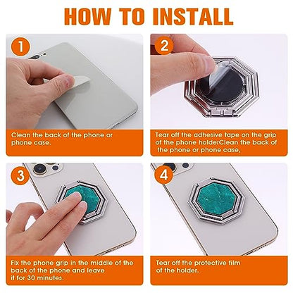 cobee Cell Phone Ring Holder Finger Kickstand, 360° Rotation Metal Cellphone Back Grip Foldable Cell Phone Stand Adjustable Phone Holder Compatible with Most Smartphones(Silver Marbling) - color: Silver Marbling