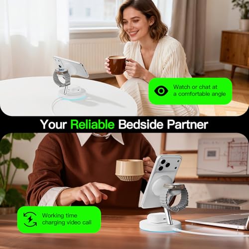 3 in 1 Mag-Safe Wireless Charger Stand for iPhone Apple Watch AirPods - color: White