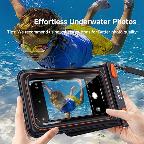 pzoz Waterproof Phone Pouch Universal Case Double Bag Easy Lock & Heavy Duty IPX8 for iPhone/Samsung/Airpods/Apple Watch/Cigarettes/lighters/Keys/Card Dry Protector Waterproof Storage Black-Orange