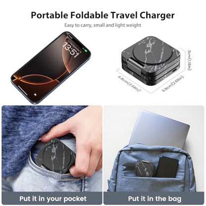 KU XIU X55 Nature Series Fast Magnetic Wireless Charger, Foldable 3 in 1 Charging Station for Apple, Mag-Safe Travel Charger Stand for iPhone 17 16 15 14 13 Series, Apple Watch & AirPods-Marble Black - color: Marble-Black