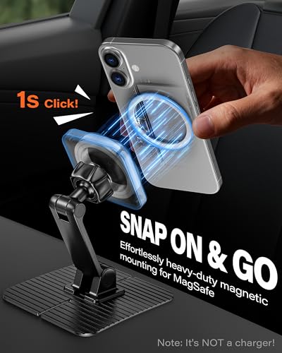 APPS2Car for Magsafe Car Mount, Magnetic Phone Holder for Car, 360° Adjustable Cell Phone Mount with Large Adhesive Base, Fits Flat & Curved Dashboards, Compatible with iPhone, Samsung, Smartphones