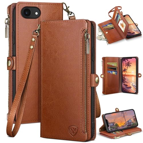XcaseBar compatible with ‌iPhone 16e 6.1"/17e 6.1" Wallet case with Zipper Credit Card Holder【RFID Blocking】,Flip Folio Book Leather Phone case Shockproof Cover Women Men for Apple16e case Light Brown - color: Light Brown