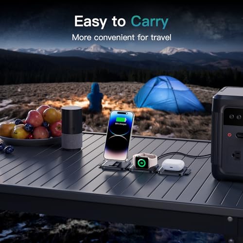 Travel Essentials for Apple Watch Charger,3 in 1 Charging Station for Apple Devices,Foldable Wireless Charging Station for iPhone 17/16/15/14/13/12, Apple Watch & AirPods with Magsafe Charger Stand - color: Matte Black