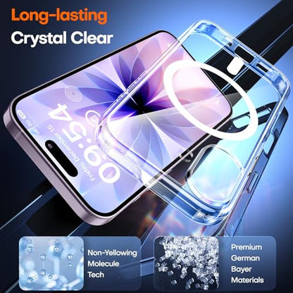 TAURI for iPhone 17 Case, Compatible with MagSafe, with Screen Protector, Anti-Yellowing Military-Grade Protection, Shockproof Slim Magnetic Case for iPhone 17, Clear - color: A-Magnetic Clear