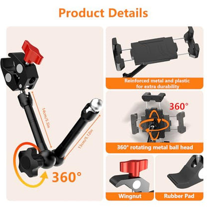 Portable Tablet Stand for Desk, 360° Adjustable iPad Holder for Bed, Metal Desk Clamp with Sturdy Aluminum Tablet Arm Mount for 4.7"-13.5" Kindle,iPad Pro/Air/Mini, iPhone,for Kitchen,Work,Video Call