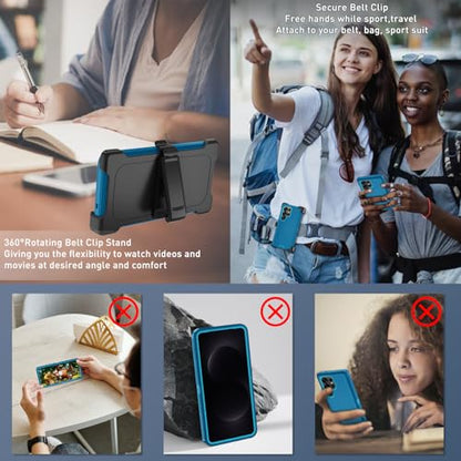 FOR Samsung Galaxy S26 ultra case, S26 ultra Heavy Duty case,with A Tempered Glass Screen Protector, [Military Grade Protective ] [Shockproof] [Dropproof] [Dust-Proof] (with Belt Clip-Lake Blue) - color: with Belt Clip-Lake Blue