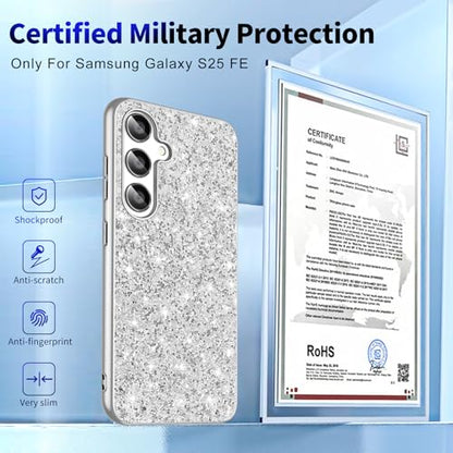 S25 FE Glitter Case for Samsung Galaxy S25 FE 5G Phone Case for Women Girls, Slim Ultra Thin Matte Back Shockproof Protective Cover for Samsung S25 FE 5G, Crystal Bling Case, 2025 (Silver) - color: Silver