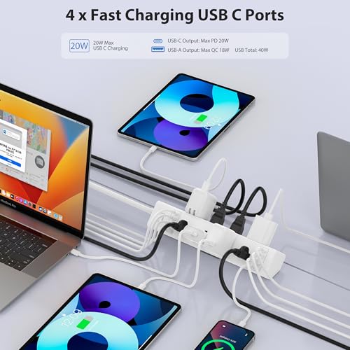 Jgstkcity Desk Clamp Power Strip 40W USB C,8-Outlet,8 USB,10FT,White - color: White, size: 10FT Length