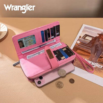 X Wrangler Women's Wallets Bifold Wristlet Wallets for Women Large Capacity Credit Card Wallet with ID Window - color: Hot Pink