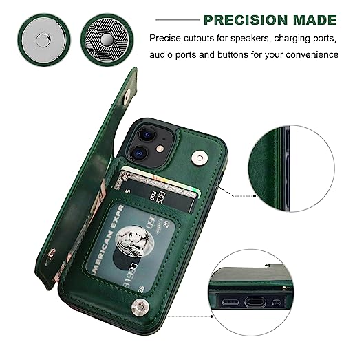 ONETOP for iPhone 12 Mini Wallet Case with Card Holder,Green - color: Green