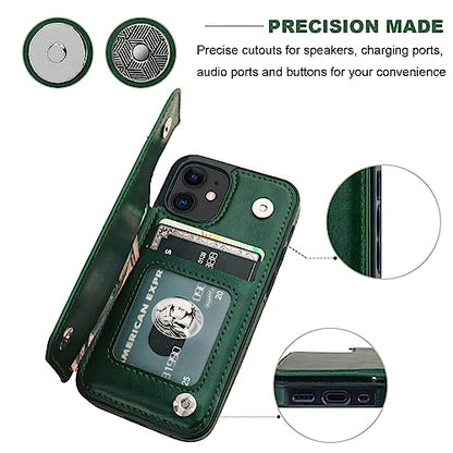 ONETOP for iPhone 12 Mini Wallet Case with Card Holder,Green - color: Green