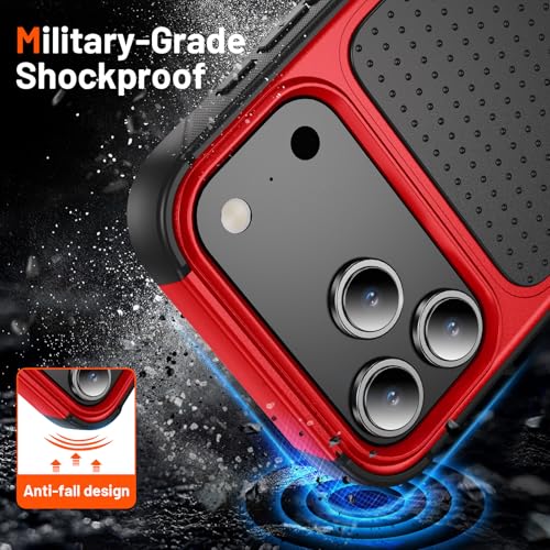 Designed for iPhone 17 Pro Max Case 2 in 1 Gift Militay Grade Drop Protective Rugged Heavy Duty Cover Shockproof Case for iPhone 17 Pro Max Phone Case for Women Men Boy Girl (Red) - color: Red
