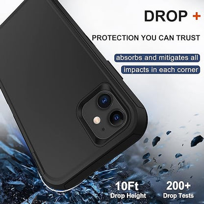 for iPhone 12 Case, iPhone 12 Pro Case with Belt Clip Holster, 2X Screen Protector, Heavy Duty Military Grade Full Body Shockproof Rugged Protective Cover for iPhone 12/12 Pro Black - color: Black