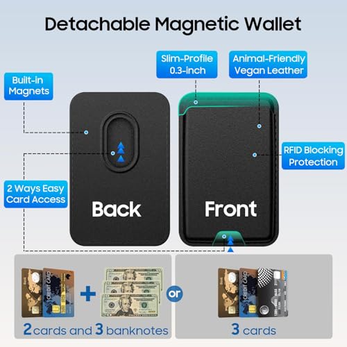 Magnetic for iPhone 12 Pro Max Wallet Case with Card Holder﻿ Black | Compatible with MagSafe, Shockproof Phone Cover with Detachable RFID Blocking Card Slot, Black - color: Black, size: iPhone 12 Pro Max