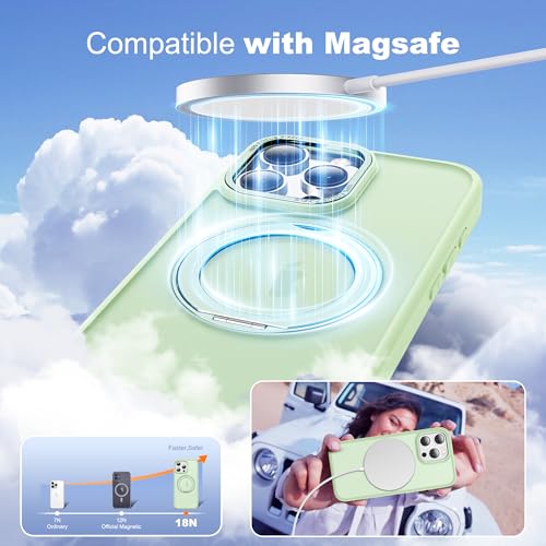 for iPhone 16 Pro Max Case with 360° Spin Magnetic Stand,Green | iPhone 16 Pro Max Phone Case 6.9",Spin Magnetic Ring Stand,Compatible with MagSafe,Military Protection,Translucent Matte - color: Green, size: iPhone 16 Pro Max
