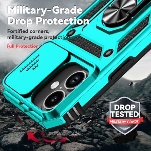 for iPhone 17 Case, with Slide Camera Cover HD Screen Protector [Military Grade 16ft. Drop Tested] Ring Holder Kickstand Protective Phone Case for Apple iPhone 17, Mint - color: Mint w/ Slide Camera 2nd gen. Military Grade