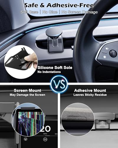 CloudValley Magnetic Phone Mount for Tesla Model 3 Highland Model Y Juniper, Strong Grip, 360° Adjustable, Dashboard Car Holder 2025, Compatible with iPhone MagSafe 17/16/15/14/13/12 - size: Non-Charging - Tesla Mount