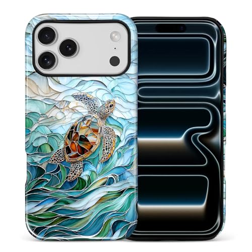 Case Compatible with iPhone 17 Pro Max, Cute Dual Layer Hybrid Phone Cover, Military Grade Drop Protection, Aesthetic Shockproof Phone Case for Women Girls, Stained Glass Sea Turtle - color: Stained Glass Sea Turtle, size: Iphone 17 Pro Max