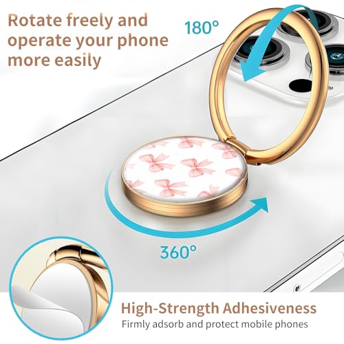 Cell Phone Ring Holder, Cute Metal Phone Grip Stand Finger Ring Kickstand, Flexible 360°Rotation Phone Tablet Case Accessories Compatible with Most Phones Cute Pink Bowtie - color: Cute Pink Bowtie