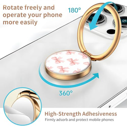 Cell Phone Ring Holder, Cute Metal Phone Grip Stand Finger Ring Kickstand, Flexible 360°Rotation Phone Tablet Case Accessories Compatible with Most Phones Cute Pink Bowtie - color: Cute Pink Bowtie