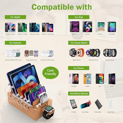 Pezin & Hulin Bamboo Charging Station with 5-Port USB & 5 Cables
