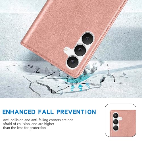 ZZXX for Samsung Galaxy S25 FE Wallet Case with [RFID Blocking] Card Slot Stand Strong Magnetic PU Leather Flip Fold Protective Phone Case for Samsung Galaxy S25 FE Case Wallet(Rose Gold-6.7 inch) - color: Rose Gold