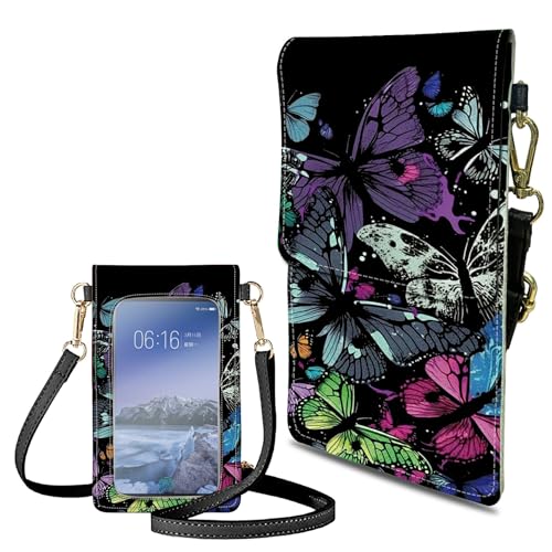 Small Crossbody Bags with Adjustable Shoulder Strap - color: Colorful Butterflies