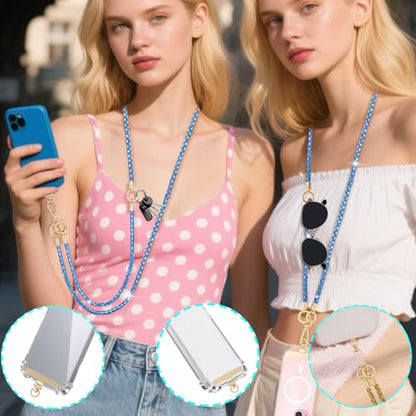 Crystal Phone Lanyard Crossbody Adjustable Rhinestone Anti-Theft Phone Strap Crossbody Cell Phone Neck Strap for Women - color: Blue