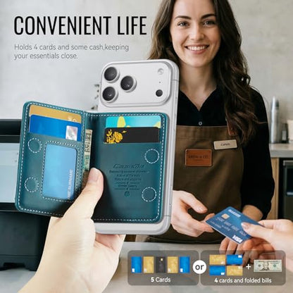 Magnetic Wallet Card Holder with RFID Protection, PU Leather Slim Wallet, Strong Magnet Attachment for iPhone 18/17/16/15/14/13/12 Series Pro Max Plus Mini-Green - color: Green