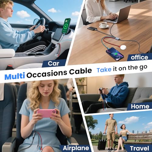 Dual USB-C 4IN2 Multi Charging Cable, USB C Cable for iPhone Series 5FT - color: Gray & Gray & Blue & Red, size: 2Pack&5FT
